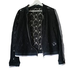 Ardene Zip Up Lace Bomber Jacket In Black Size Large